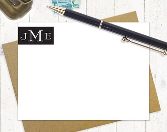personalized stationery set - STATELY MONOGRAM - set of 12 flat note cards - stationary - monogrammed