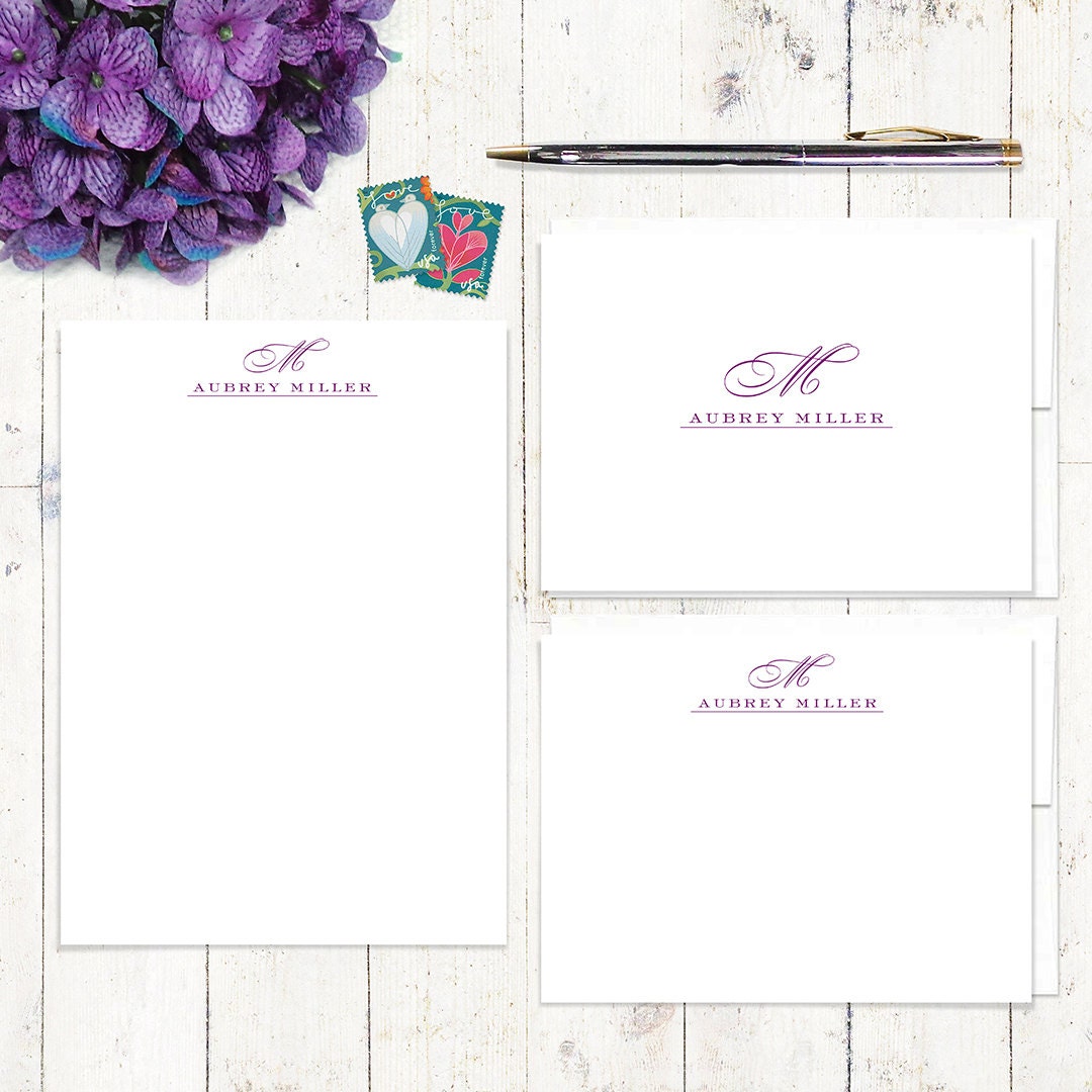 complete personalized stationery set - CLASSIC MONOGRAM - stationary - note cards - note pad - monogrammed