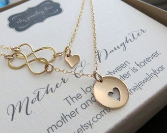 Mother daughter necklace - mother daughter jewelry - infinity heart charm - 14k gf chain