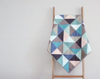 Custom Modern Baby Quilt, Baby Blanket, Crib Quilt, Stroller Blanket - Half-Square Triangles, Made to Order in Colors of Your Choosing