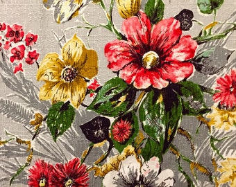 Dazzling Daisies Mid Century Barkcloth// Vintage Floral Fabric// Cotton Yardage//Upholstery Weight// New Old Stock