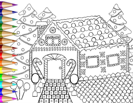 Items similar to Adult Coloring Page - Gingerbread House ...