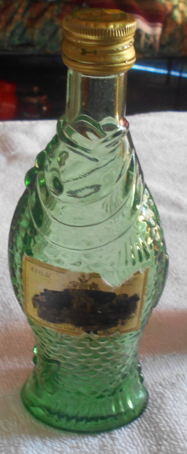 Vintage Green Glass Fish Wine Bottle by VintageVarietyFinds