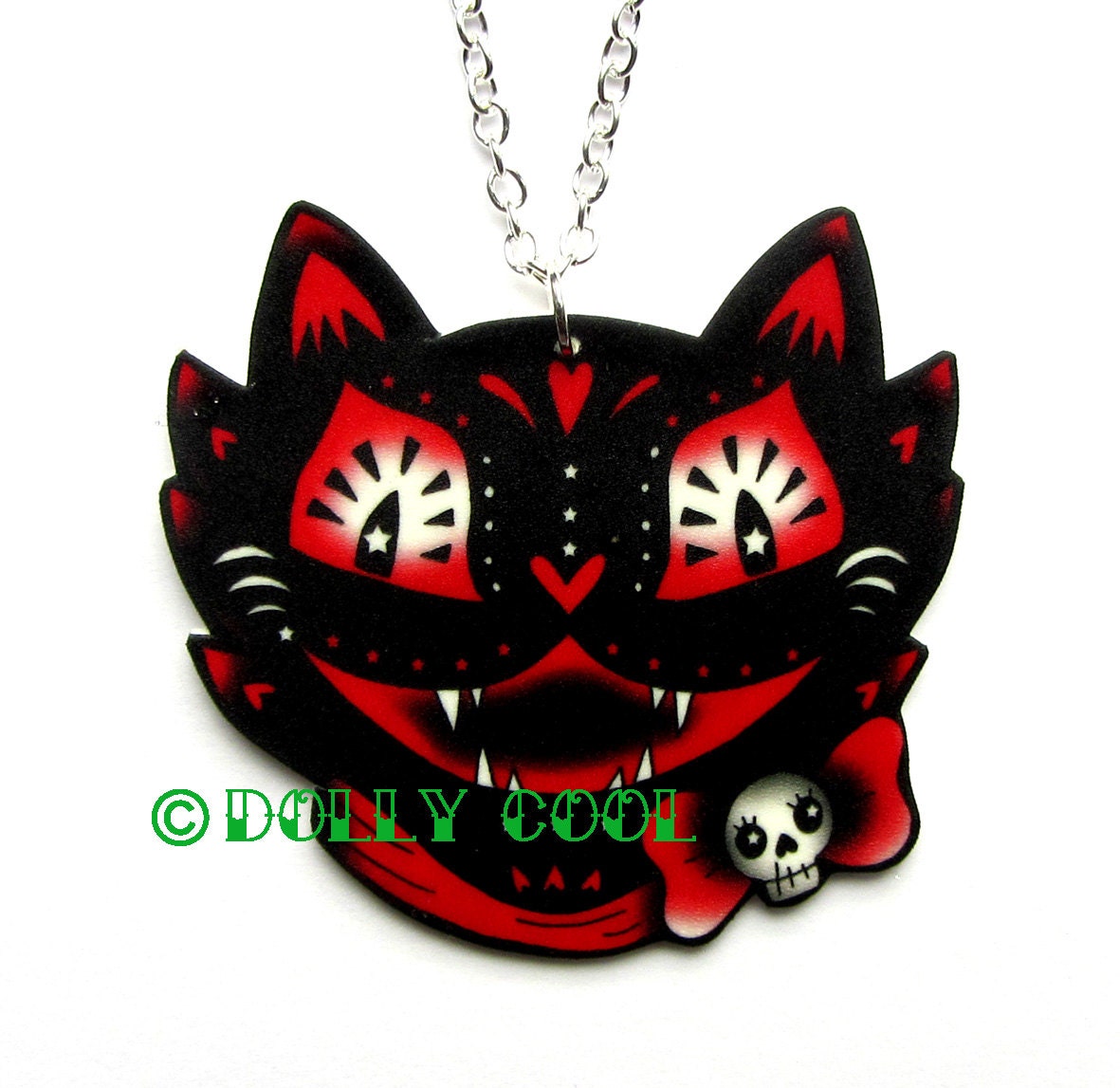 Cat Necklace Black Red Original Design by Dolly Cool Zombie