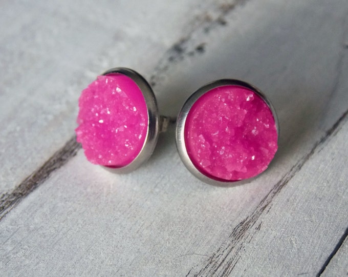 Druzy Studs Druzy Earrings Faux Druzy Stud Earrings Bubblegum Pink Druzy Earrings Boho Jewelry Gift Pink Stud Earrings