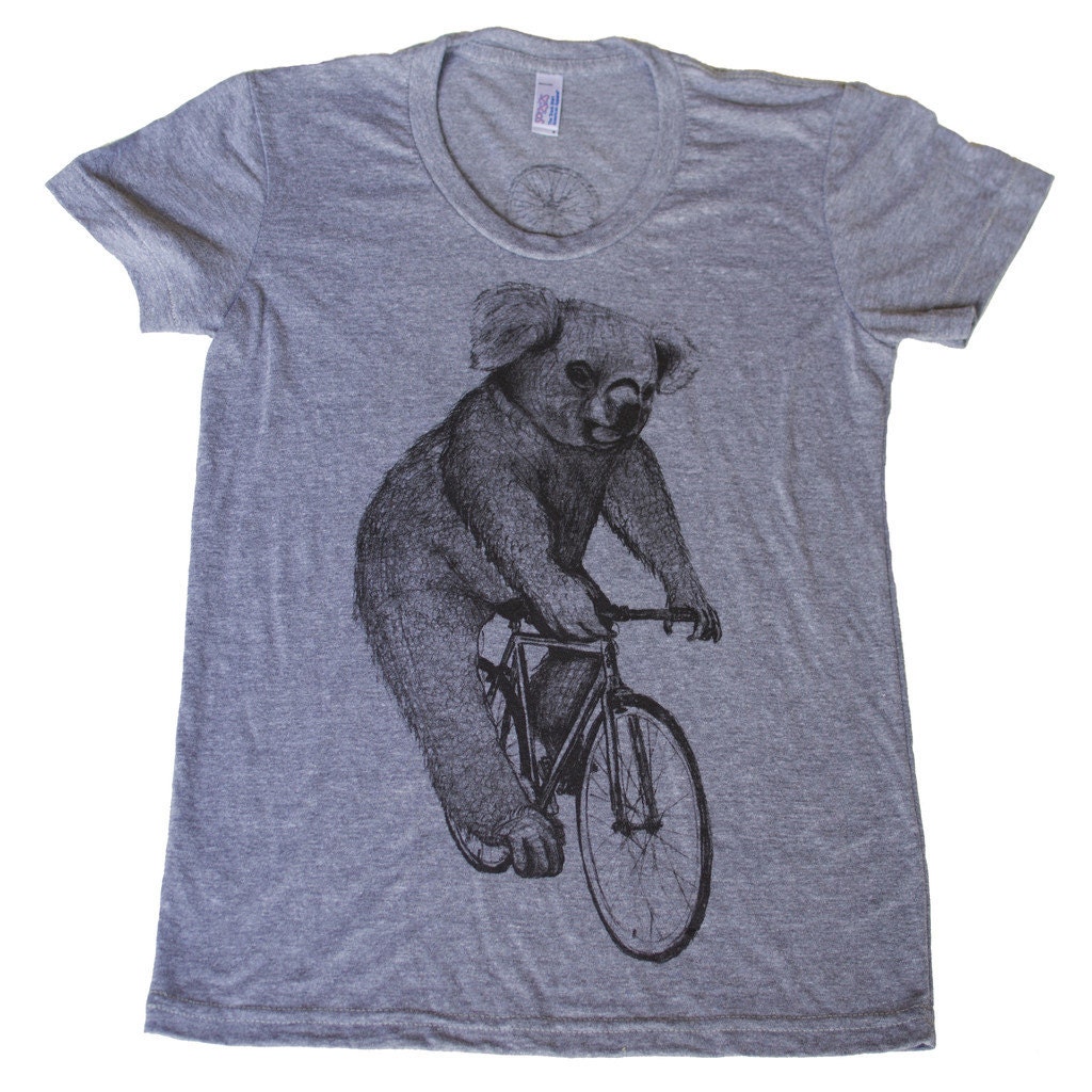Koala on a Bicycle Womens T Shirt Ladies Tee Tri Blend
