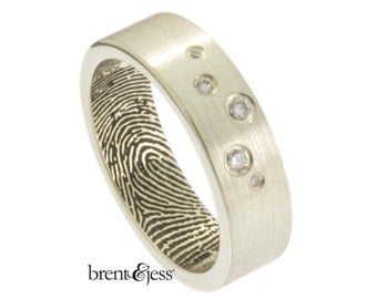 Scattered Diamonds Custom Fingerprint Wedding Band in Sterling Silver