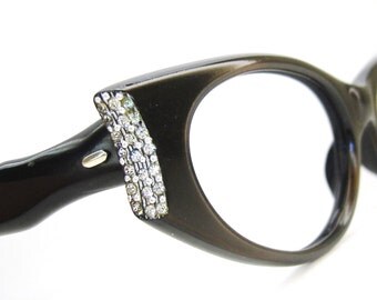 Vintage Satin Brown Cat Eye Glasses Eyeglasses Sunglasses Atomic Frame
