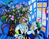 Original Art Print, Interior Still Life Room with Flowers Inspired by Marc Chagall by k Madison Moore Original Art Print, Interior Still Life Room with Flowers Inspired by Marc Chagall by k Madison Moore