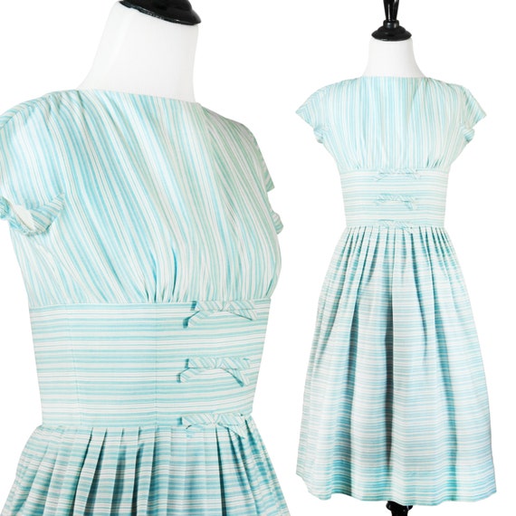 Lanz Vintage Baby Blue Striped Bow Waist by 