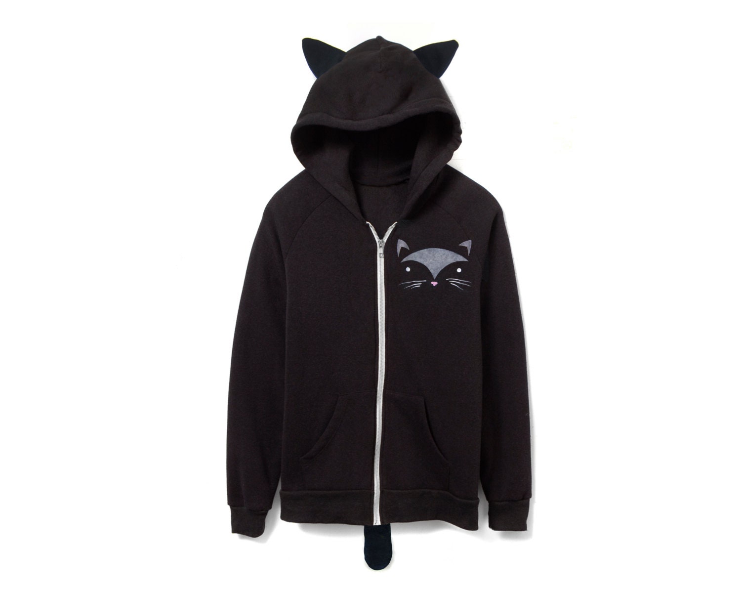 Geo Black Cat Hoodie Fleece Hooded Zip Sweatshirt with Ears