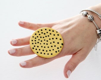 Big Ceramic Ring - big ring bold ring, oversize ring, handmade ring by StudioLeanne, polka dot statement jewelry