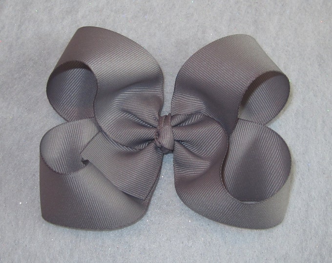 Silver Hair Bow, Large Boutique Hair Bow, Gray Grey Hairbow, Big Classic Bow, Single Layer Bows, 4 5 inch Hairbows, Girls Clips, 45G