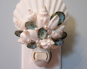 Seashell Night Light, Beach Decor, Nautical Decor White Shell Night Light, Beach House Decor , Nite Light, Coastal Decor - Nite Light