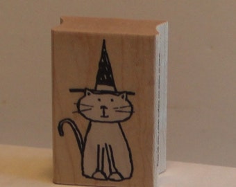 Cat in a Witch Hat Rubber Stamp