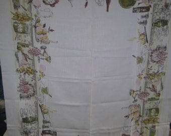 1950s PRINT KITCHEN TABLECLOTH - Harverst Table