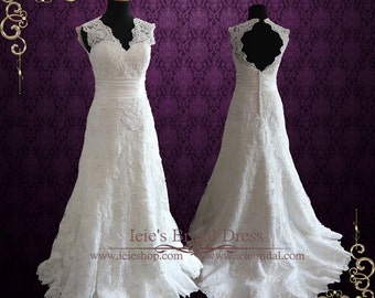 Keyhole Back Lace Wedding Dress with V Neck | Rayna by Ieie's Bridal