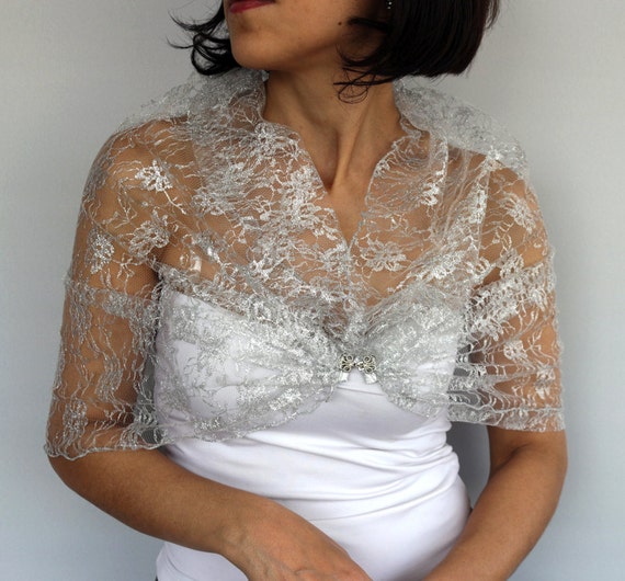 Silver Lace Wrap Shrug Special Occasion Shawl Bolero French