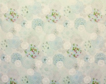Yuwa Vintage Inspired Doily Print Blue Cotton Fabric AT826213B