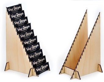 Vertical Business Card Holder Laser Engraved from Birch Wood Collapsible Display 20 Full Standard or Mini Half Size Gift Cards BCDV-8525
