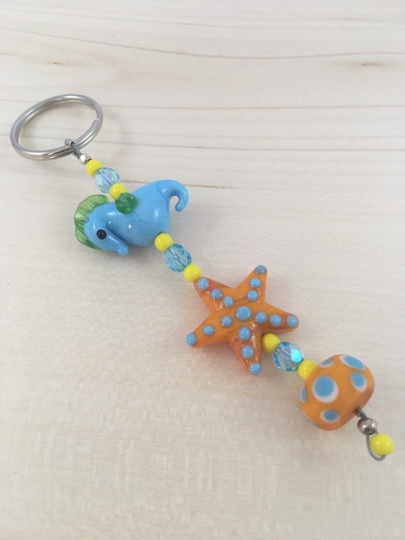 Seahorse Keychain Starfish Keychain Beaded Keychain Ocean