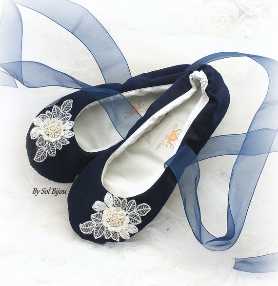 navy blue lace ballet flats