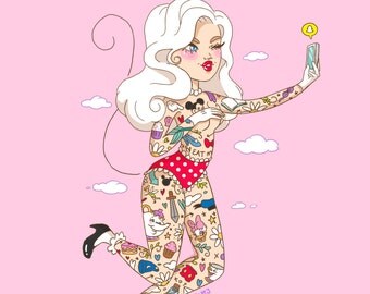 A4 Miss Minni Tattooed Lady Print