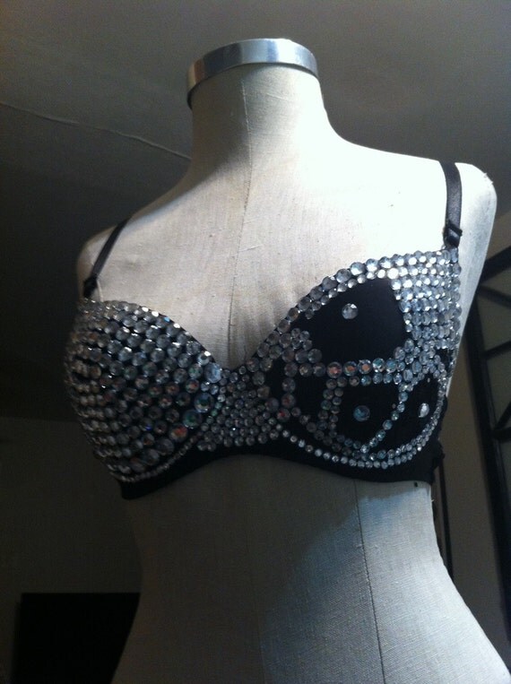 Rhinestone embellished bra 32B padded underwire by Flinglationship