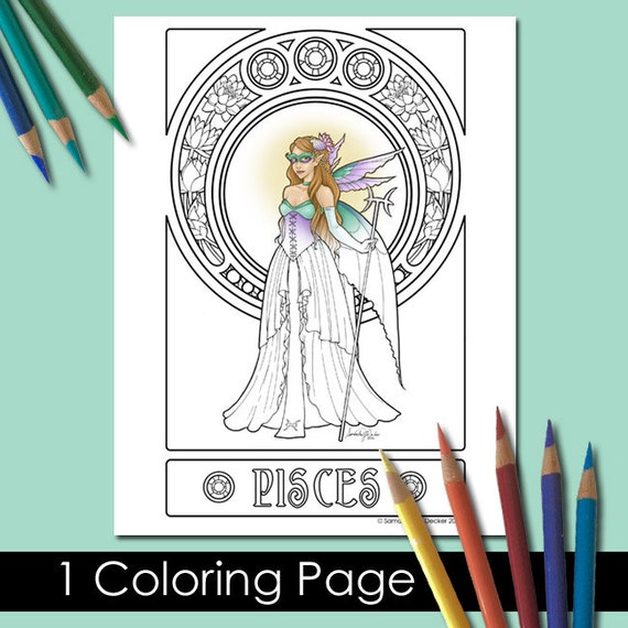 Download One Adult Coloring Page Zodiac Art Pisces Printable Adult