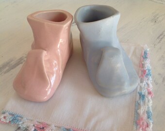 Ceramic Baby Shoes ~ Planters for flowers ~ Baby Room Decor ~ Baby Blue and Pale Pink~ Shabby Chic Baby's Room ~ Baby Shower ~ Gift Idea