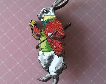 Alice in Wonderland Rabbit Brooch,Handmade Pin,Accessories,Alice in Wonderland Jewelry,Rabbit Brooch
