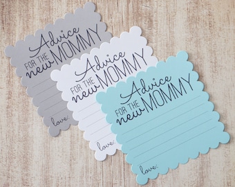 Boy Baby Shower - New Mom Advice Cards - Blue, Grey, White - Square Die Cut Cards - 4.5 Inches - Male Baby Shower Guestbook Alternative