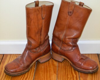 Vintage Campus Style Men's Boots, Caramel Leather Dingo Boots, Men's Vintage Shoes