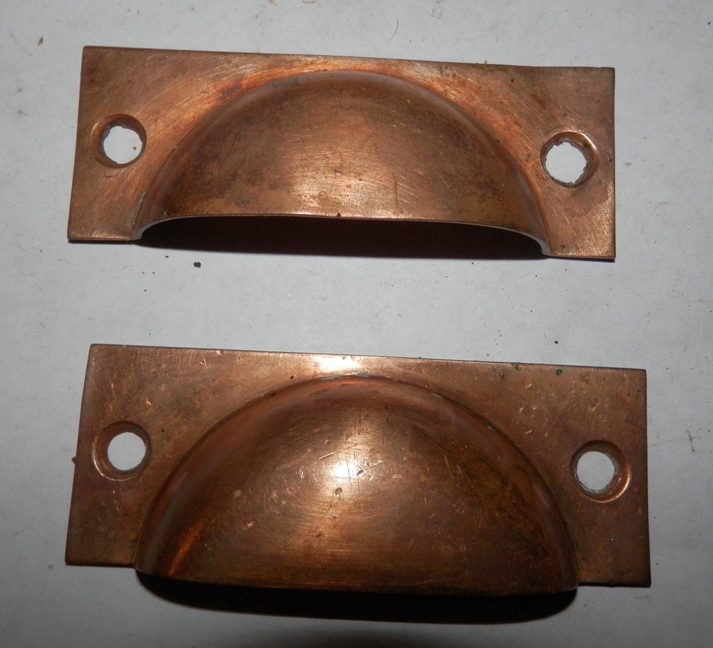 4 solid brass antique bin pulls vintage