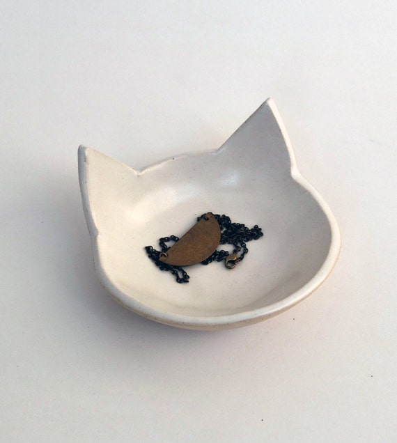 White Cat Bowl Ceramic Pottery Handmade Cat Food Bowl
