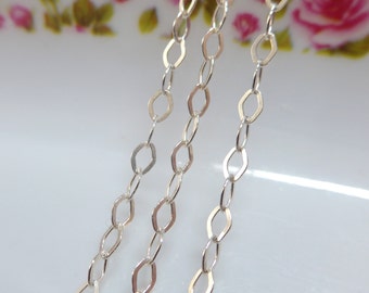 5 feet, 3.6x2.6mm, Sterling Silver Hammered Flat Diamond Shape Cable Chain