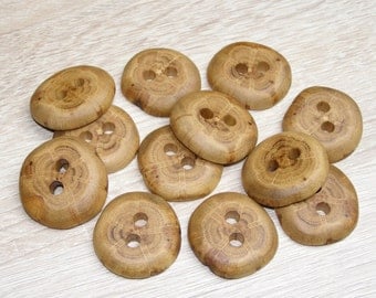 12 Handmade oak wood buttons, accessories (1,25" diameter x 0,28" thick)