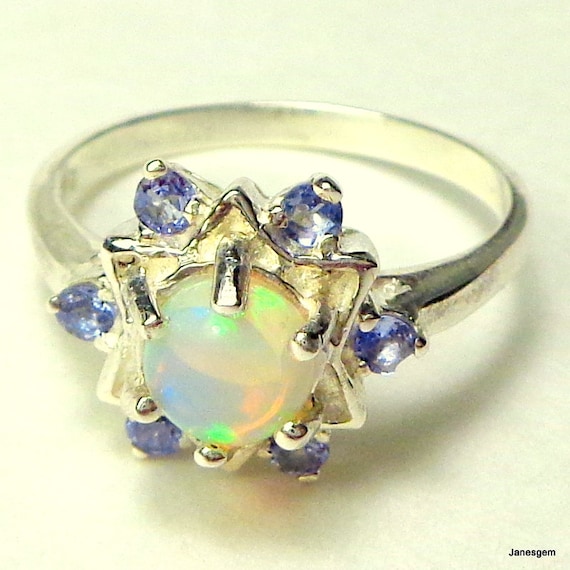 Opal RingTanzanite Accents Sterling by JanesGemTreasures on Etsy