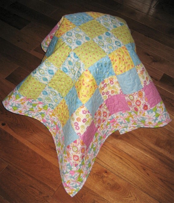 Baby Quilt Pastel Blue Green Pink Yellow Baby Girl by TahoeQuilts