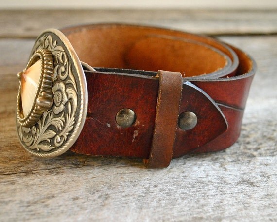 SALE Western Belt & Buckle // Tooled Leather Belt // THE