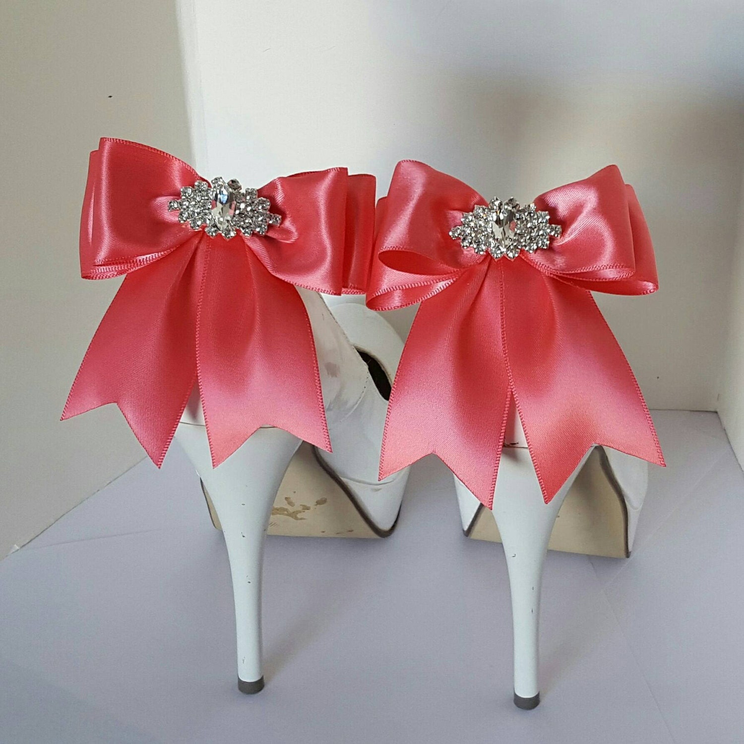 Wedding Shoe Clips Shoe Clips Satin Bows Crystal by kathyjohnson3