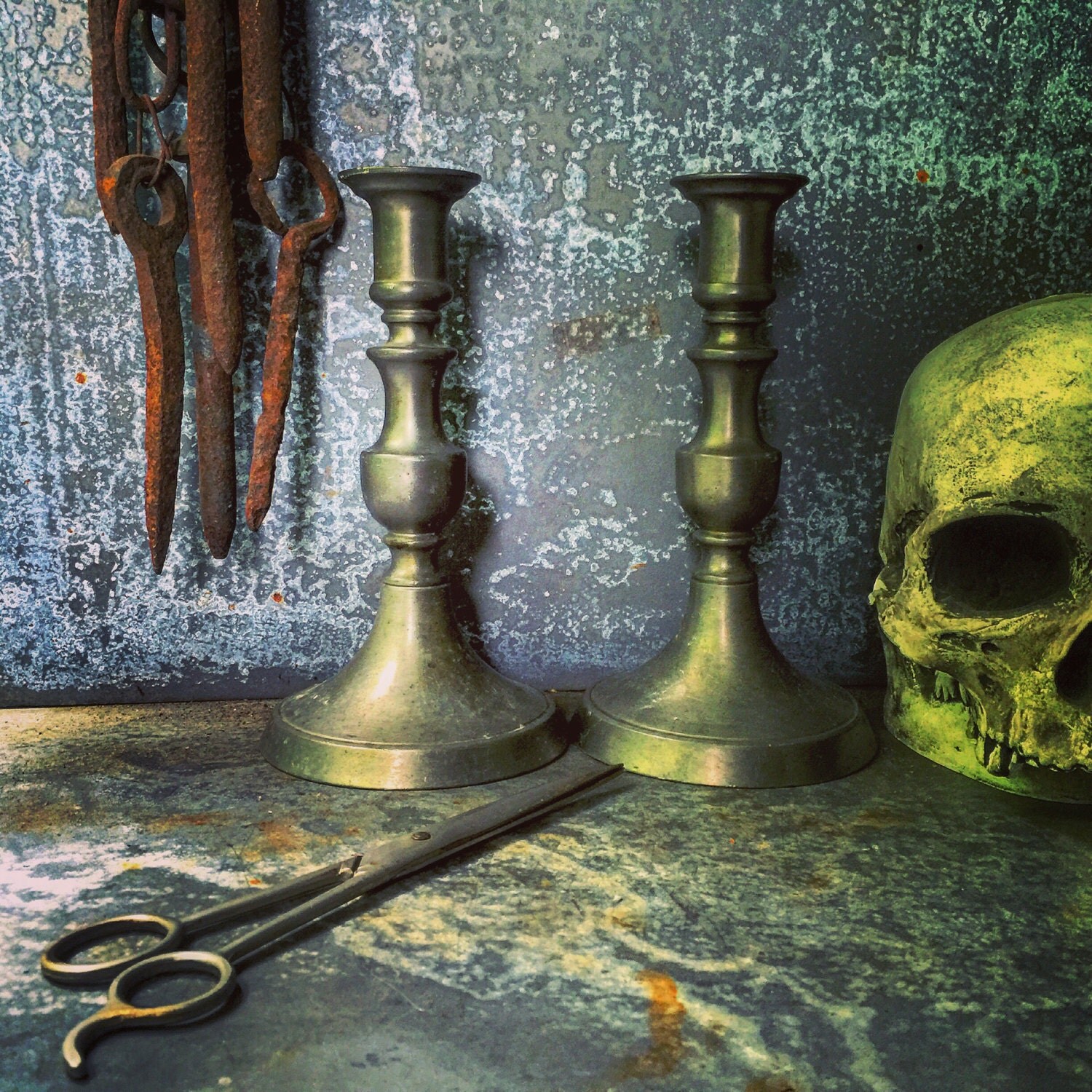 Pewter Candlesticks / Norway / 7.5 X 4.25 by assemblage333