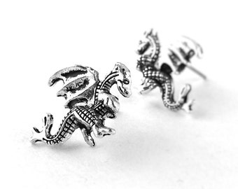 Welsh Dragon Jewelry - Silver Dragon Earrings - Fantasy Jewelry - Silver Stud Earrings - Gifts For Teen Girls 24A