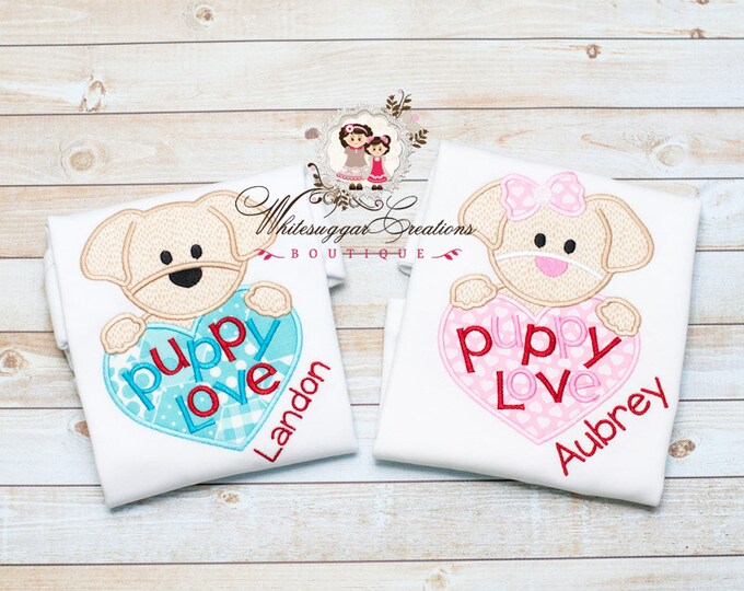 Baby Boys Puppy Love Shirt - Puppy with Heart Shirt - Custom Personalized Boy Shirt - Baby 1st Valentines Day Shirt