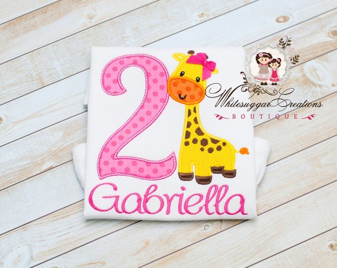 Girl 1st Birthday Shirt - Giraffe Birthday Shirt - Animal Zoo Theme Party - PREMIUM Custom Personalized Birthday - Baby Girl Outfit