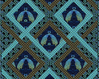 Peacock Quilt Kit - Proud Peacocks by Tailor Made Designs - 64" x 94" Quilt Kit - Elegant Peacocks in Metallic Gold and Blues