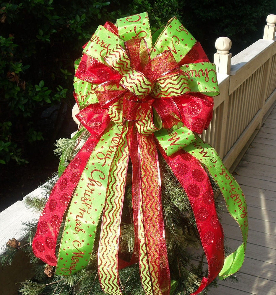 double christmas bow toppers red and lime christmas tree double christmas bow toppers red and lime christmas tree