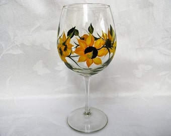 wine glasses, hand painted wine glasses, wine glasses with sunflowers, sunflowers