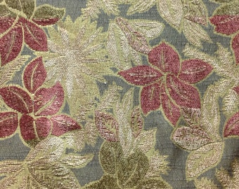 Chenille Fabric - Leaf Pattern Cotton Blend Designer Fabric - Rust, Brown, Beige Leaf Fabric - Fabric By the Yard