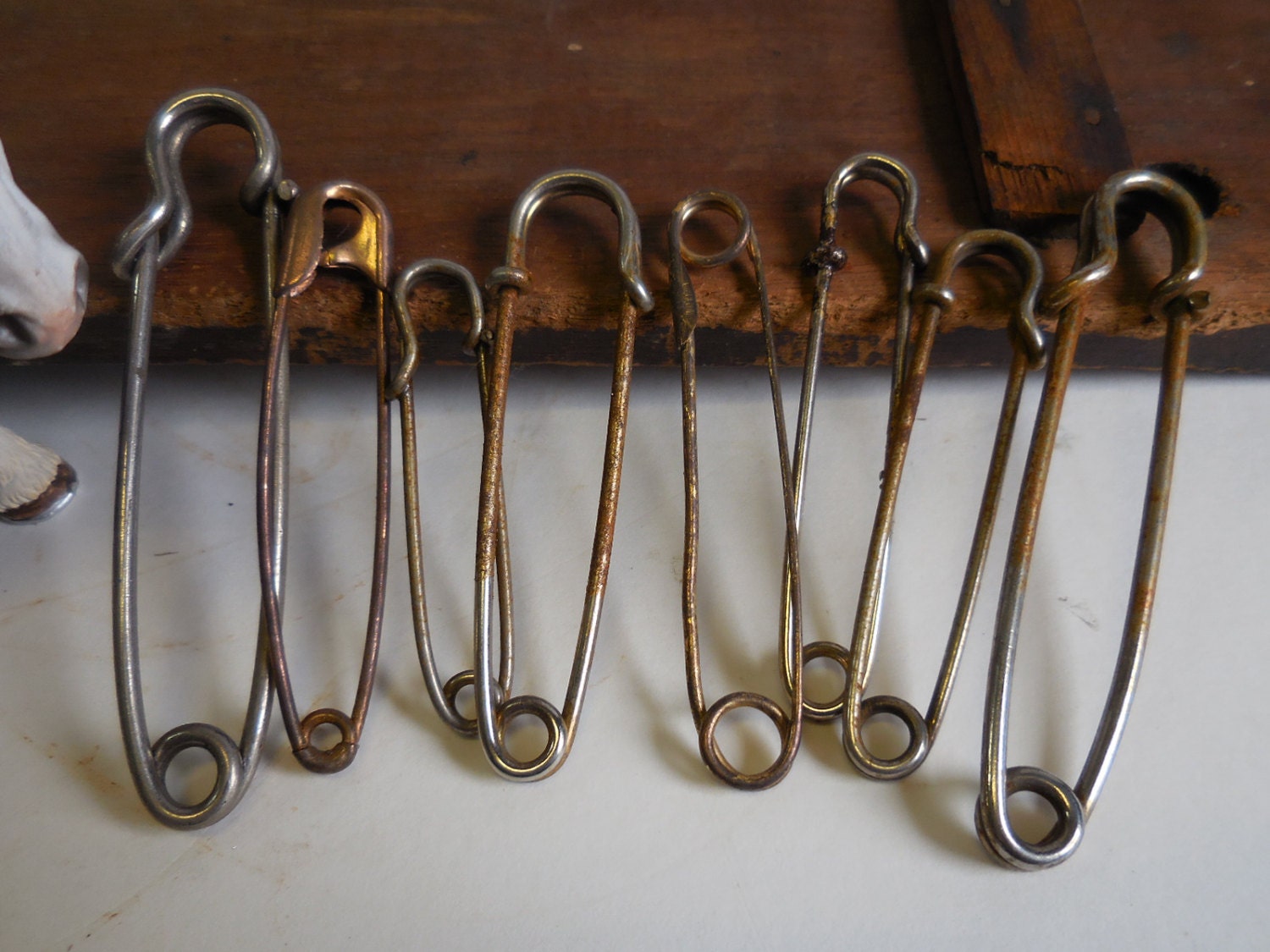 8 vintage Horse blanket pins Kilt Scarf laundry by SalvageRelics